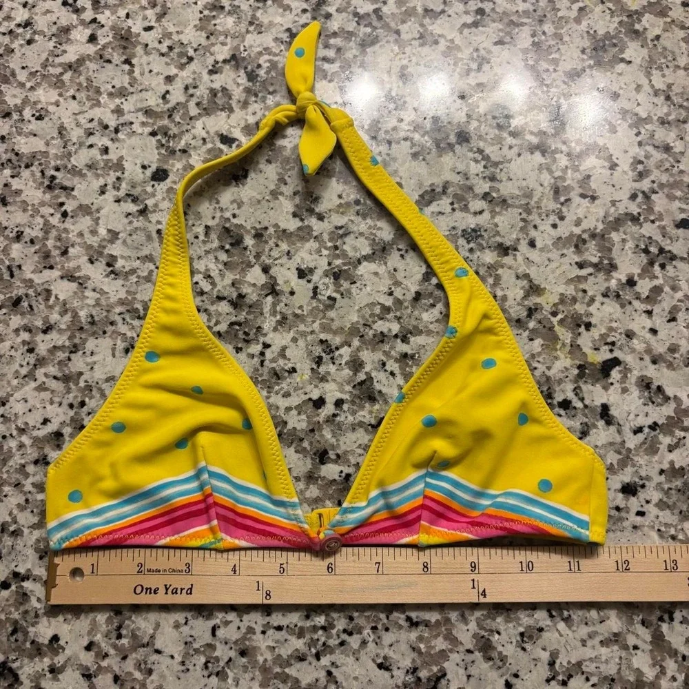 Y2K Vintage Yellow Polka Dot Halter Bikini Top
